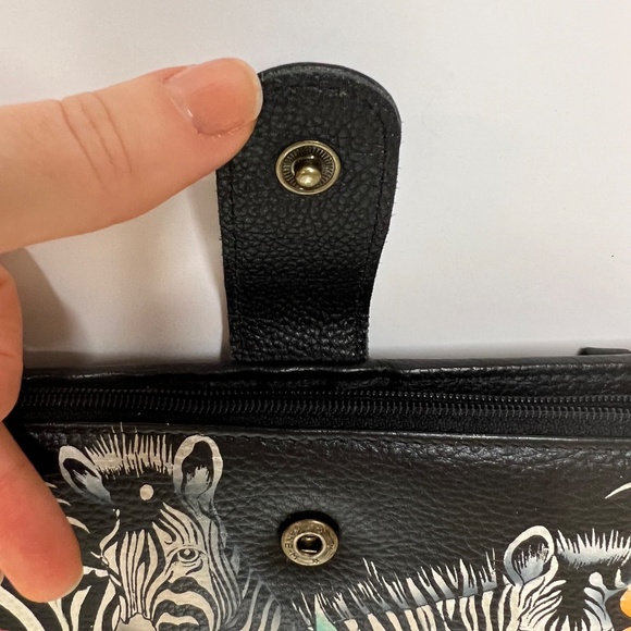 Anuschka Zebra Wallet Black Leather Floral Clutch Wallet NWOT Hand Painted - Picture 8 of 16